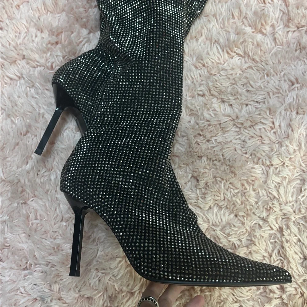 AQUA Black Rhinestone Over-the-Knee Thigh high Boots 8